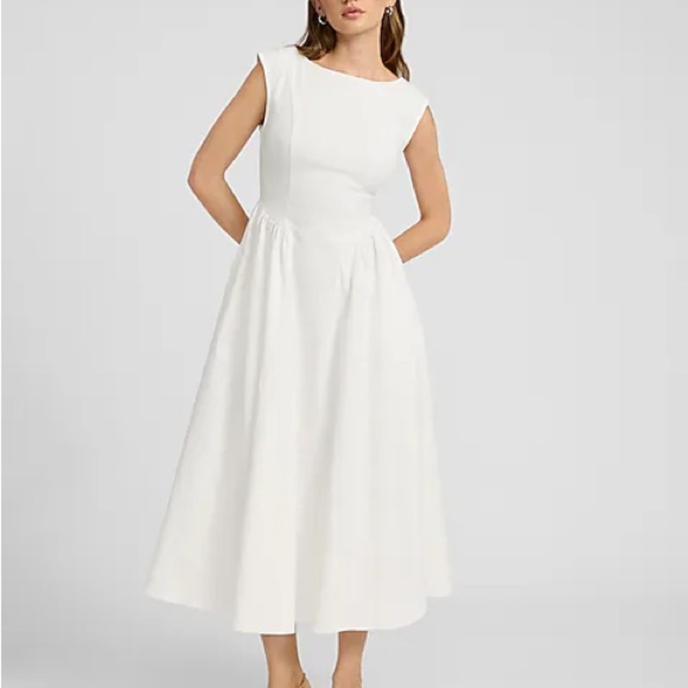 Express Cap Sleeve Drop Waist Denim Maxi Dress S